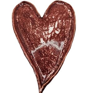 Handmade Ceramic Heart Dish Red Maroon white Ooak pottery 7" x 5"